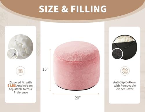 Foot Ottoman 20"x15" Small Automan Foot Rest Pouf Ottoman Cover Round with Sponge Small Foot Rest Filled Foot Pouf Ottomans Stuffed Pink Mushroom Modern Ottomans Hassock Footstool Footrest for Couch - color: Pink, size: 20"D x 20"W x 15"H