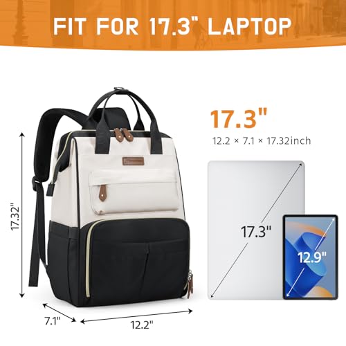Maelstrom Laptop Backpack, Travel Backpack Gift for Women Men, Waterproof College School Computer Work Bag with Luggage Strap (Black-Beige, 17.3 Inch) - color: Black-beige, size: 17.3 Inch