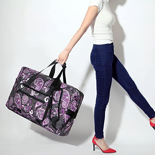 F.FETIVIN Weekender Bag Carry On Travel Duffle Medium Overnight Bag for Women(Purple Paisley) - color: 1-Purple Paisley