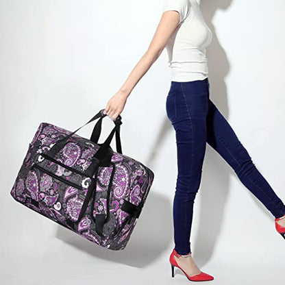 F.FETIVIN Weekender Bag Carry On Travel Duffle Medium Overnight Bag for Women(Purple Paisley) - color: 1-Purple Paisley