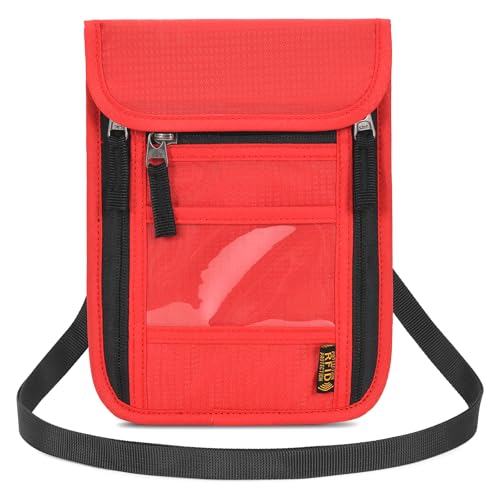 Neck Wallet Lightweight RFID Blocking Waterproof Travel Pouch Passport Wallets for Women Men - color: B-Red