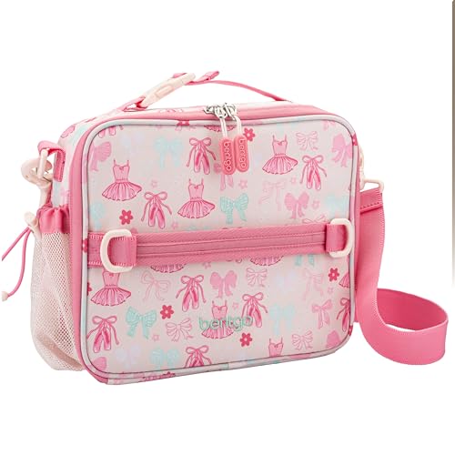 Bentgo Kids Prints Lunch Bag - Double-Insulated, Reusable, for Kids 3+, Adjustable Strap; Holds Lunch Box/Water Bottle/Snacks; Easy-Clean, Water-Resistant, Pockets (NEW Ballet & Bows) - color: Ballet & Bows