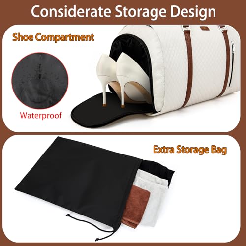 Convertible Garment Duffle Bags for Travel - Carry On Garment Bags With Toiletry Bag, Large Weekender Bags for Women Men 2 in 1 Hanging Suitcase Suit Travel Duffel Bags (White) - color: 3-White