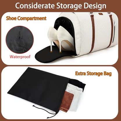Convertible Garment Duffle Bags for Travel - Carry On Garment Bags With Toiletry Bag, Large Weekender Bags for Women Men 2 in 1 Hanging Suitcase Suit Travel Duffel Bags (White) - color: 3-White