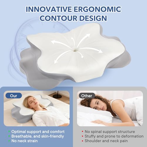 Cervical Pillow for Neck and Shoulder,Contour Memory Foam Pillow,Ergonomic Neck Support Pillow for Side Stomach Back Sleepers with Skin-Friendly Pillowcase (White) - color: White