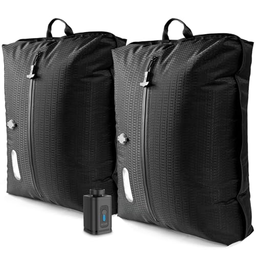 Vacuum Travel Bags with Pump–Electric Wireless Air Pump, Double Layer Vacuum Seal Bags for Clothing Travel, 2PC Airless vacuum bags for travel with IP67 Waterproof (2PC+Pump) - color: Large size 2PC+Pump