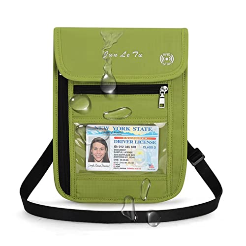 Passport Holder for Travel, RFID Passport Wallet with Visual Window Design, Multifunctional Document Organizer, Waterproof Travel Pouch Neck Wallet for Men and Women, Green - color: Green