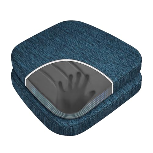 baibu Kitchen Chair Cushions Set of 2, Dual-Layer Patented Design Memory Foam Dining Chair Pads with Ties and Washable Cover, 2 Pack, 17" x 16" x 2", Blue - color: Blue, size: 2 Count (Pack of 1)