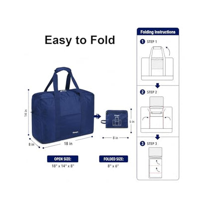 Foldable Travel Duffle Bag with Trolley Sleeve 40L Capacity, Lightweight Packable Travel Duffel Bags with the Keyhole Zipper, Weekender Overnight Nylon Carry on Bag for Men & Women, Blue - color: Blue