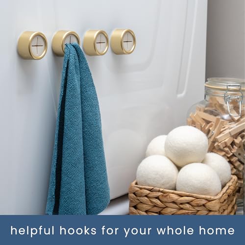 S&T INC. Round Adhesive Push Towel Hooks for Kitchen, Hand and Dish Towels, Brushed Gold, 4 Pack - color: Gold