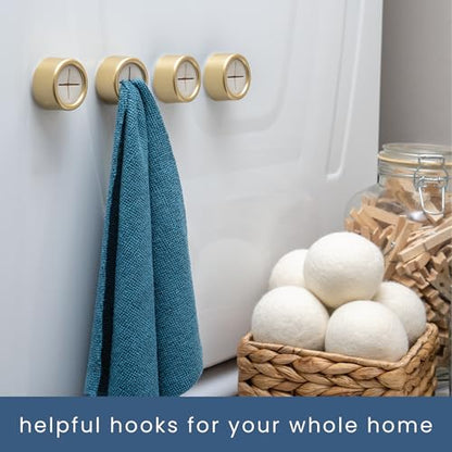S&T INC. Round Adhesive Push Towel Hooks for Kitchen, Hand and Dish Towels, Brushed Gold, 4 Pack - color: Gold
