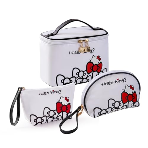 Vimanllie Travel Makeup Bag Large Cosmetic Bags with Brush Holder,White Waterproof 3PCS Portable Cosmetic Case for Women,Toiletry Bag for Skincare&Beauty Tools for Her - color: 3D-White 3PCS