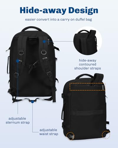 Hynes Eagle Travel Backpack 40L Flight Approved Carry on Backpack Men Large Cabin Weekender Laptop Backpack Women 15.6 inches - color: Black 2023