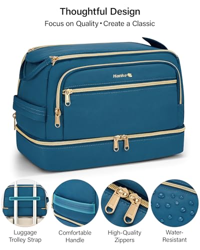 Hanke Travel Toiletry Bag, Lightweight Wide-open Makeup Bag, Dual-Layer Travel Bag for Toiletries Water-Resistant Cosmetic Bags Large Toiletry Bags for Women & Men, Travel Essentials, Navy Blue - color: Navy Blue