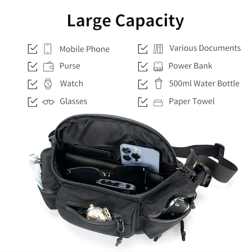 reeyee tactical fanny pack Fanny Pack for Men Women,Water-Resistant Sling Bag,Reflective Zipper, Utility Cycling Waist Pack, 6.5L Expandable Motorcycle Hip Bag Belt Outdoor Hiking Fishing Bumbag