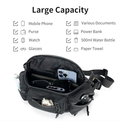 reeyee tactical fanny pack Fanny Pack for Men Women,Water-Resistant Sling Bag,Reflective Zipper, Utility Cycling Waist Pack, 6.5L Expandable Motorcycle Hip Bag Belt Outdoor Hiking Fishing Bumbag