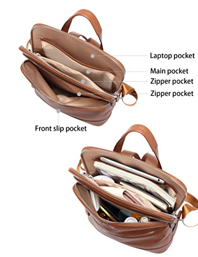 BOSTANTEN Leather Laptop Backpack for Women 15.6 inch Computer Bag Travel Work Daypack - color: 4-brown