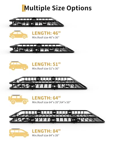 51" x 36" Universal Roof Rack Basket, 200 Lbs Capacity Rooftop Cargo Carrier Basket with 15 Cubic Feet (44" x 34" x 17") Waterproof Luggage Bag, for Suvs, Trucks, Vehiclesor Suvs, Trucks, Vehicles - size: 51" x 36"w/Bag