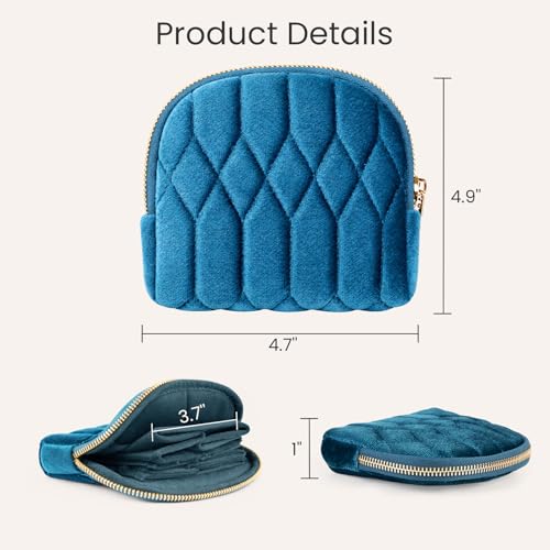 2026New Travel Jewelry Case, Small Travel Jewelry Bag with Zipper, 5-Layer velvet Travel Jewelry Pouch for Bracelet Rings Earring (TealBlue) - color: TealBlue