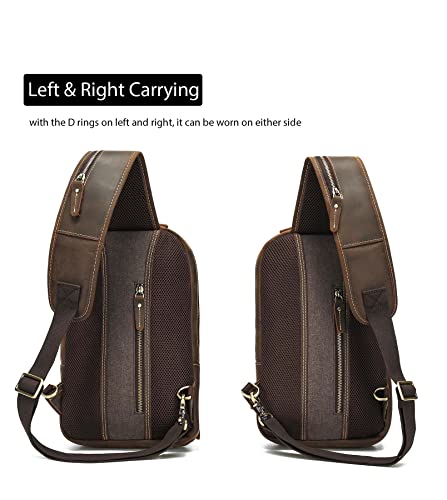 LANNSYNE Full Grain Leather Sling Bag For Men Crossbody Chest Daypack fits 10.5" iPad - color: Brown for 10.5" Ipad