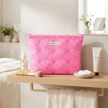 RSRSLEII Quilted Cotton Coquette Makeup bag, Coastal Granddaughter Aesthetic Cosmetic Bag, Cute Seashell Portable Travel Toiletry Pouch (10 Hot Pink) - color: 10 Hot Pink