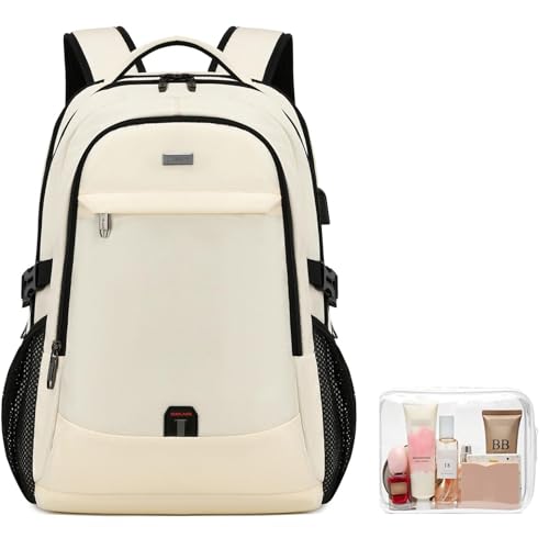 DUSLANG 17 Inch Laptop Backpack for Travel Water Resistant College Backpack for Women Laptop Bag with USB Charging Port and Clear Toiletry Bag Work Backpack,Beige A - color: 30191 Beige With Clear Toiletry Bag, size: 17 Inch
