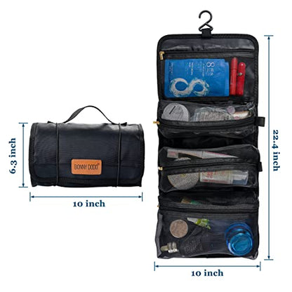 Toiletry Bag Can Hanging Small Roll-Up Makeup Organizer Bag with 3 Detachable Transparent Mesh Folding Cosmetic Travel Bags for Women & Men Black Toiletries Organizer Bag Gym Camping Grooming, Black - size: Small