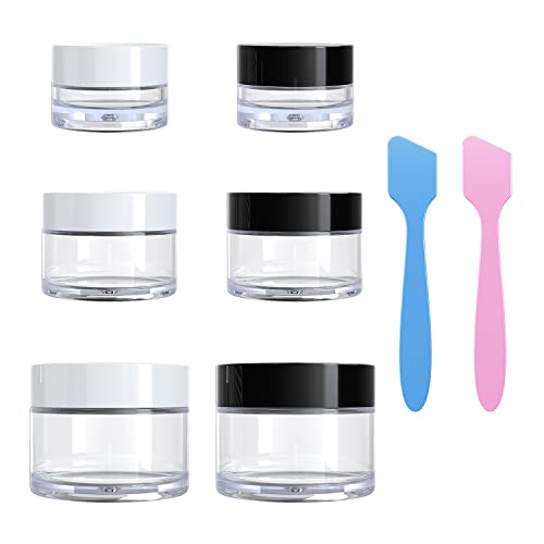 Travel Size Containers for Toiletries, 3 Size 0.17/0.5/1 OZ Small Cosmetic Jars for Makeup Face Creams Moisturizer Lotion, with 2 Pieces Mini Spatulas for Gift (6 Pieces) - color: White + Black-3 sizes