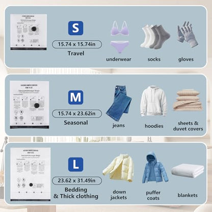 9 Pack Vacuum Storage Bags with Electric Pump Space Saver Seal Bags for Luggage Clothes Air Tight Compression Bags for Home Storage & Travel - size: 9 pack with electric pump