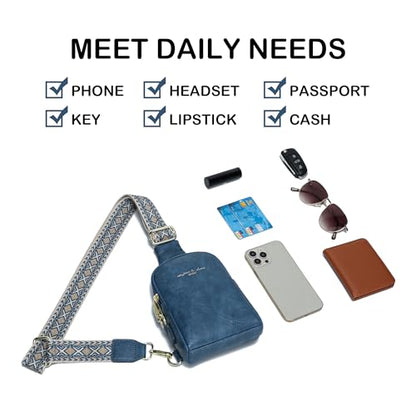 Haytijoe Small Anti Theft Crossbody Bag for Women Faux Leather Lightweight Sling Bags RFID Blocking Fanny Pack for Travel - color: Blue Navy