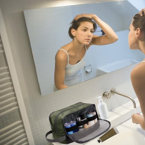 Toiletry Bag for Men Hanging Dopp Kit Water Resistant Shaving Bag Small Toiletry Bag for Traveling (Army Green) - color: Army Green