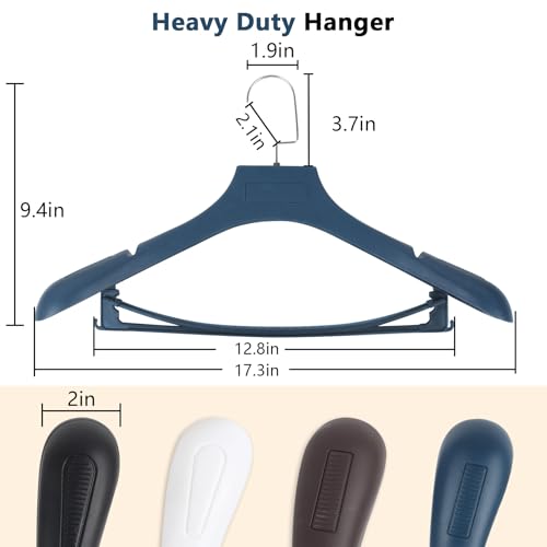 Suit Hangers for Men 6 Pack, Blue Coat Hangers Extra Wide Non Slip Width 17.7", Thick Plastic with Pants Bar & Metal Hook - color: Blue, size: 6 Pack