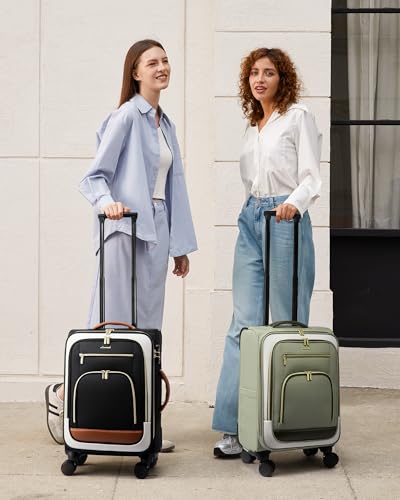LOVEVOOK Carry on Luggage 22x14x9 Airline Approved, 22 Inch Large Rolling Suitcase, Spinner Wheels & TSA Lock, 49L Softside Lightweight Underseat Carryon Luggage for Women Men Travel - color: Black-beige-brown, size: 22 Inch With Garment Compartment