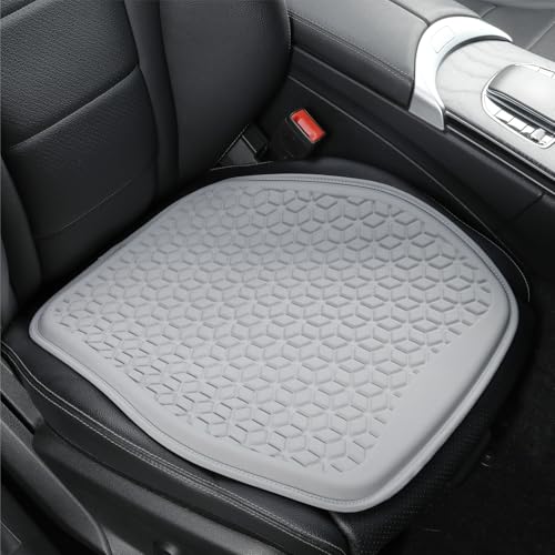 Thin Gel Seat Cushion for Car Seat, Office Chair, Wheelchair, Golf Cart - Non-Slip Car Seat Cushions with 0.7 Inch Gel - Sciatica & Coccyx Pain Relief (Fabric, Grey) - color: Grey