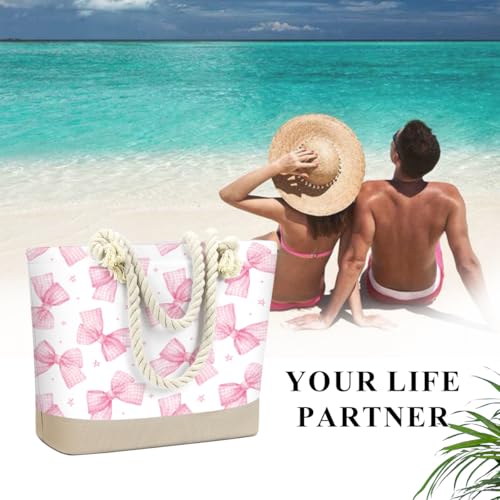 Fokongna Tote Bag For Women, Beach Bag Best Friend Travel Birthday Gifts, Travel Parties Vacation Shopping Essentials - color: Gingham Pink Bows