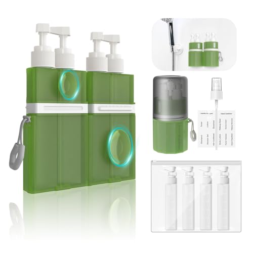 YOTIME 4 in 1 Travel Dispenser Bottle, Vacuum Silicone Suction Cup for Smooth Walls, TSA Approved Leak Proof Travel Size Containers for Hotel, Swimming, Gym, Camping, Green - color: Green