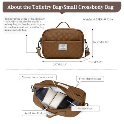 Weekender Bags for Women,Personal Item Travel Bag with Shoes Compartment,Overnight Travel Duffel Bag with Grid Toiletry Bag,Black & Brown - color: BlackBrown-2230, size: Large