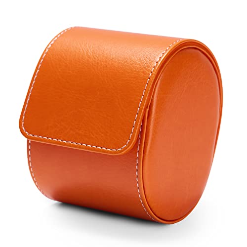 Oirlv Luxury Leather Watch Storage Box Travel Single Watch Case Jewelry Gift Box for Christmas Anniversary Birthday(Orange) - color: Orange