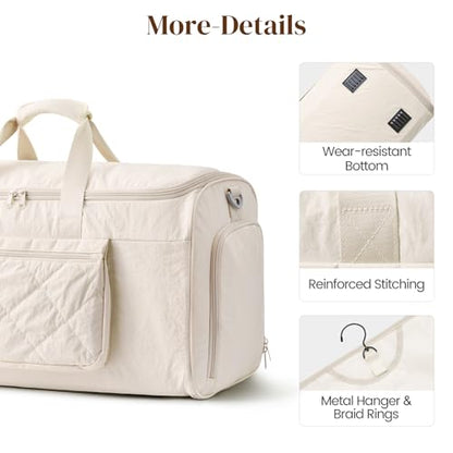 S-ZONE Garment Duffle Bags for Travel Carry on Convertible 2 in 1 Suit Bags Hanging Suitcase with Toiletry Bag 50L - color: Off-white