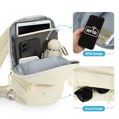 Small Sling Bag with RFID Blocking, Mini Fanny Pack for Women and Men, Convertible Crossbody Anti Theft Chest Bag for Travel Hiking Running, Beige - color: Beige