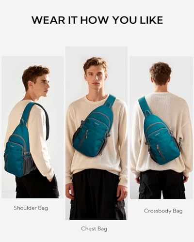 WATERFLY Small Crossbody Sling Bag: RFID Sling Backpack Chest Bag Travel Shoulder Multiple Pockets Hiking Daypack for Man Woman - color: Teal Blue