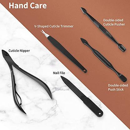 Teamkio 12pcs Manicure Set Pedicure Nail Clippers Set Travel Hygiene Kit Stainless Steel Professional Cutter Care Set Scissor Tweezers Knife Ear Pick Tools Grooming Kits with Leather Case - color: Brown-12pcs