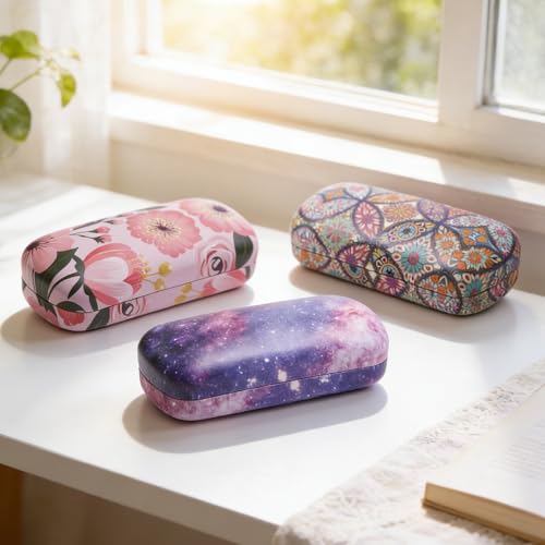 PERFECTSIGHT Sunglasses Case, Large Hard Shell Glasses Case, Cute PU Leather Protective Eyeglasses Case for Women Men - color: Multicolor Totem