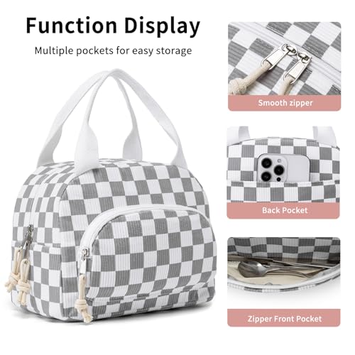 Lunch Bag Women Lunch Box for Women Adult Insulated Lunch Bag Small Cooler Lunch Tote Bags for Work Picnic Travel(Beige-Gray Plaid) - color: Beige-Gray Plaid