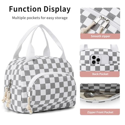 Lunch Bag Women Lunch Box for Women Adult Insulated Lunch Bag Small Cooler Lunch Tote Bags for Work Picnic Travel(Beige-Gray Plaid) - color: Beige-Gray Plaid