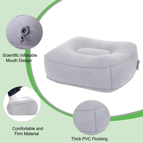 Inflatable Foot Rest for Airplane Travel & Office, Portable Leg Rest Pillow, Elevating Feet for Economy Flight, Home Desk, Car Use - Grey