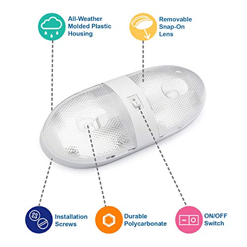 Lumitronics RV Double Ceiling Dome Light, Interior Lighting for Camper Trailer - On/Off Switch, Removable Lenses (Pack of 2) - size: Double (Pack of 2)