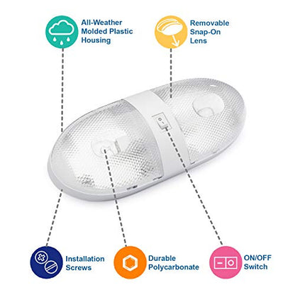 Lumitronics RV Double Ceiling Dome Light, Interior Lighting for Camper Trailer - On/Off Switch, Removable Lenses (Pack of 2) - size: Double (Pack of 2)