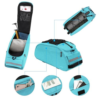 MOSISO Bike Rack Bag, Waterproof Bicycle Trunk Pannier Rear Seat Pouch Cycling Bike Carrier Backseat Storage Luggage Saddle Shoulder Bag - color: Sky Blue
