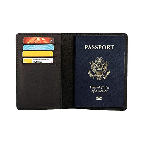 Genuine Leather Passport Holder Travel Wallet RFID Passport Cover Case for Women Men (Black) - color: Black